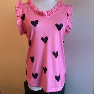 Pink Ruffle Heart Print Top s